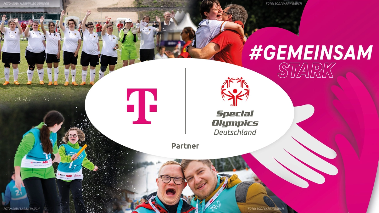 The image features a collage of photographs that appear to be from various sporting events or occasions from the special olympics Deutschland.